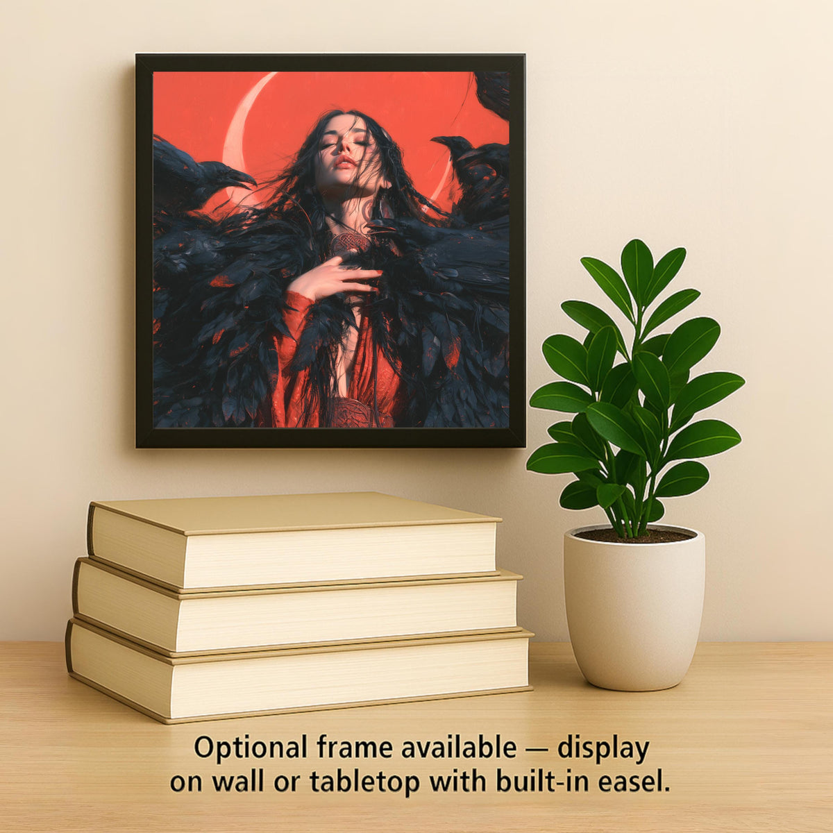 Morrigan Raven Goddess Ceramic Tile Wall Art Blood Moon Celtic Dark Romance Witchy Decor Gothic Irish Folklore Art