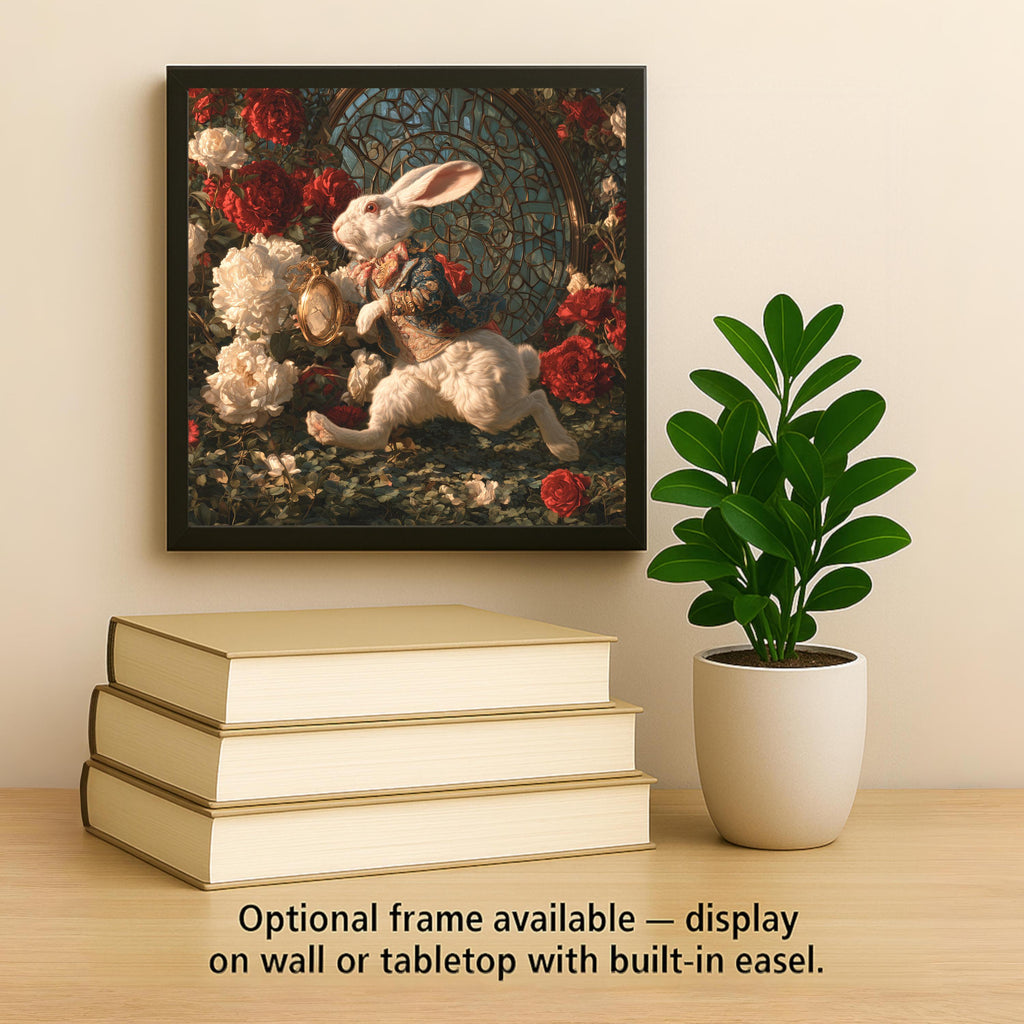 White Rabbit Ceramic Tile Wall Art Alice in Wonderland Decor Pocket Watch Rose Garden Whimsical Storybook Fantasy Art