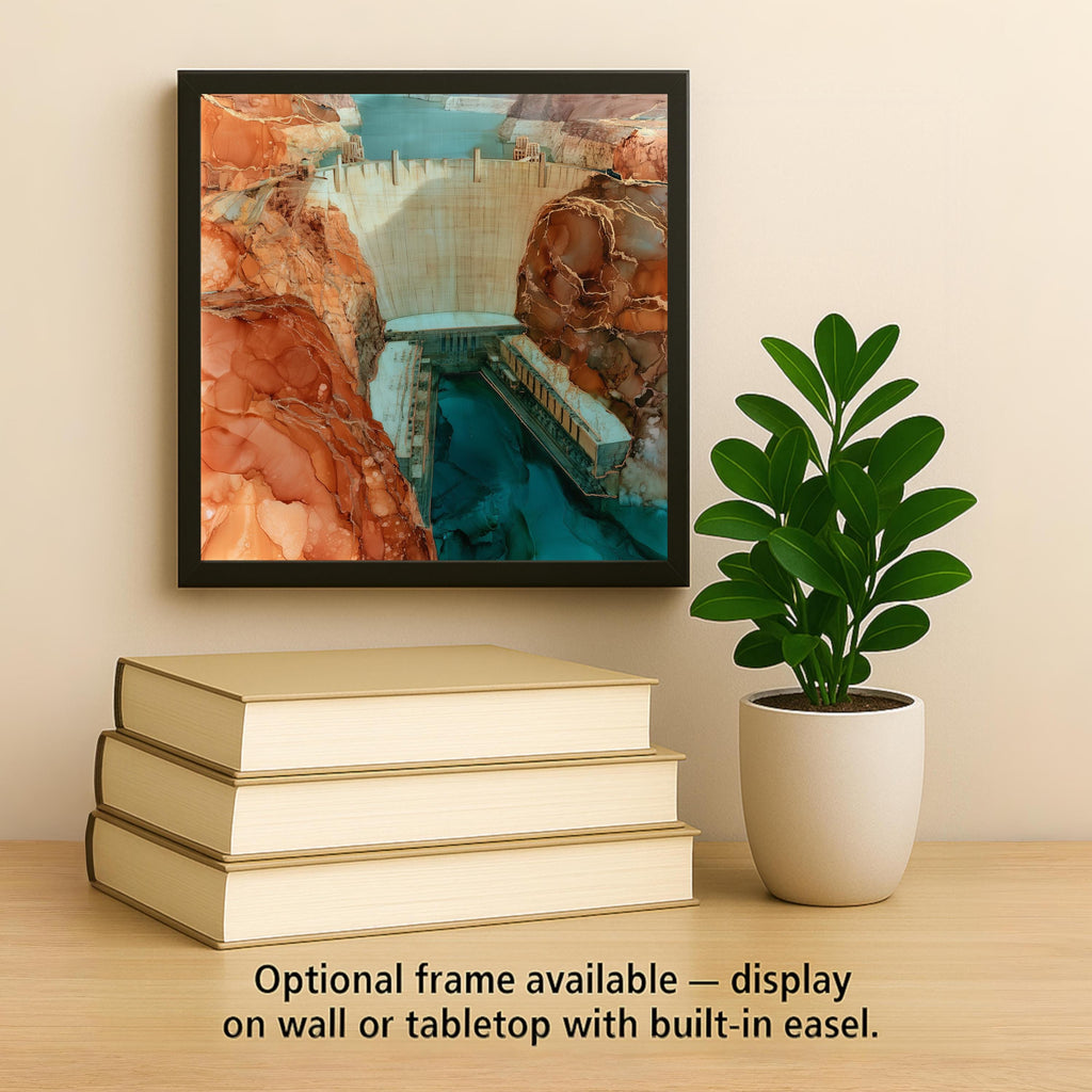 Hoover Dam Wall Art Ceramic Tile Alcohol Ink Style Nevada Landmark Colorado River Canyon Southwest Travel Decor