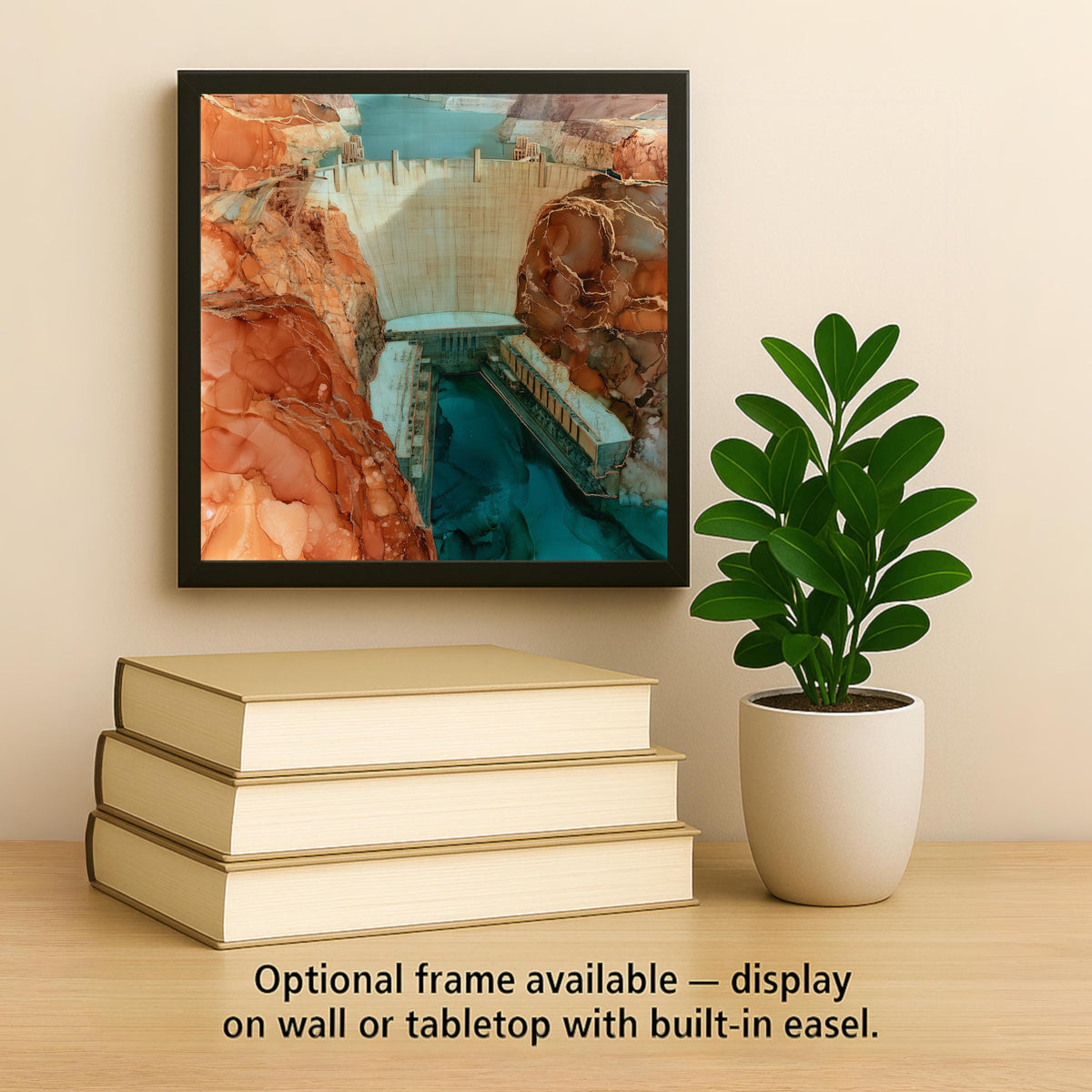 Hoover Dam Wall Art Ceramic Tile Alcohol Ink Style Nevada Landmark Colorado River Canyon Southwest Travel Decor