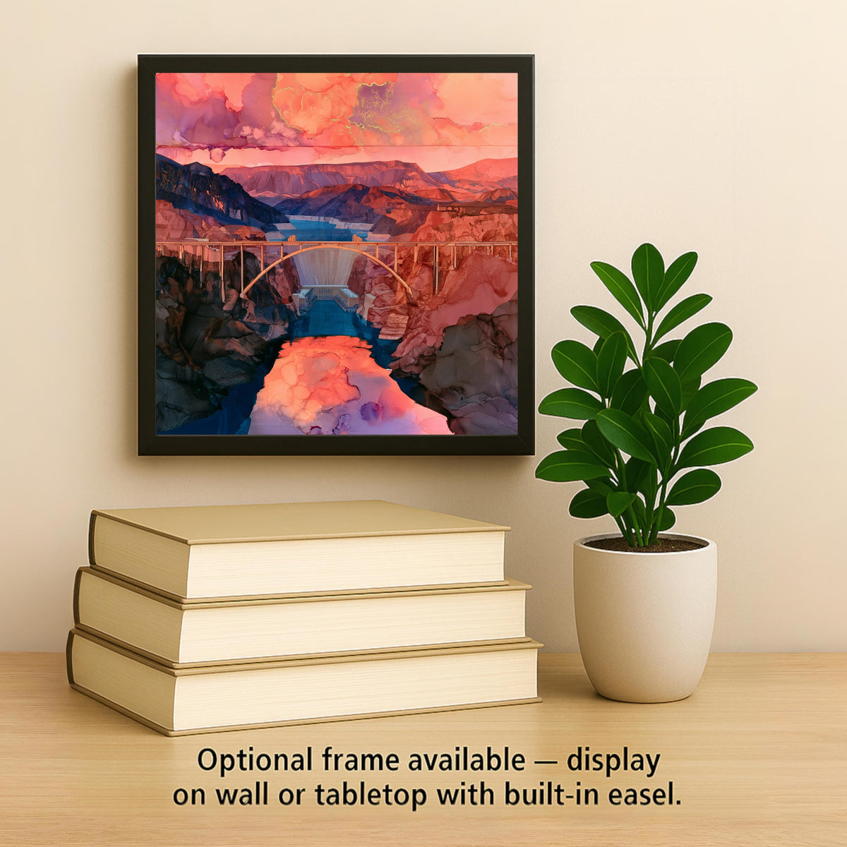Hoover Dam Ceramic Tile Wall Art Alcohol Ink Style Memorial Bridge Sunset Nevada Arizona Landmark Travel Decor