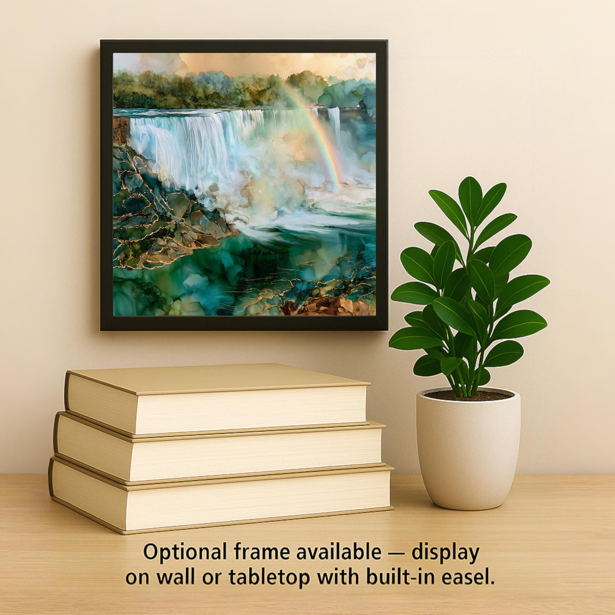 Niagara Falls Rainbow Wall Art Ceramic Tile Alcohol Ink Style Waterfall Mist New York Landmark Travel Home Decor