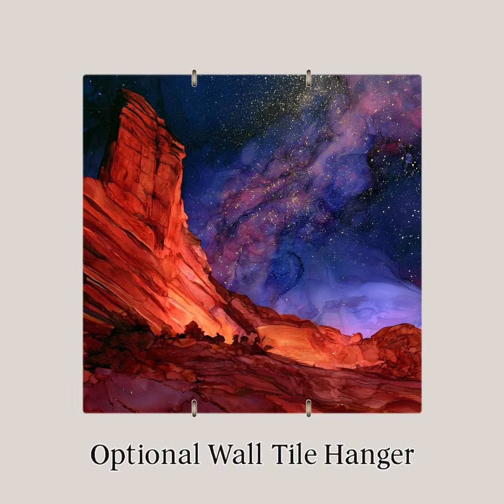 Red Rocks Colorado Wall Art Ceramic Tile Alcohol Ink Style Milky Way Night Sky Mountain Landmark Travel Decor