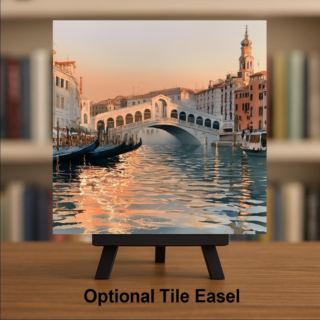 Venice Italy Wall Art Ceramic Tile Alcohol Ink Style Rialto Bridge Sunset Grand Canal Gondola Travel Decor