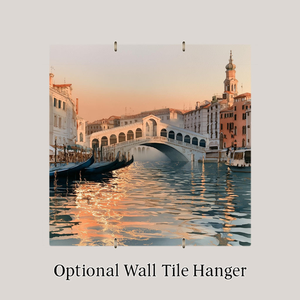 Venice Italy Wall Art Ceramic Tile Alcohol Ink Style Rialto Bridge Sunset Grand Canal Gondola Travel Decor