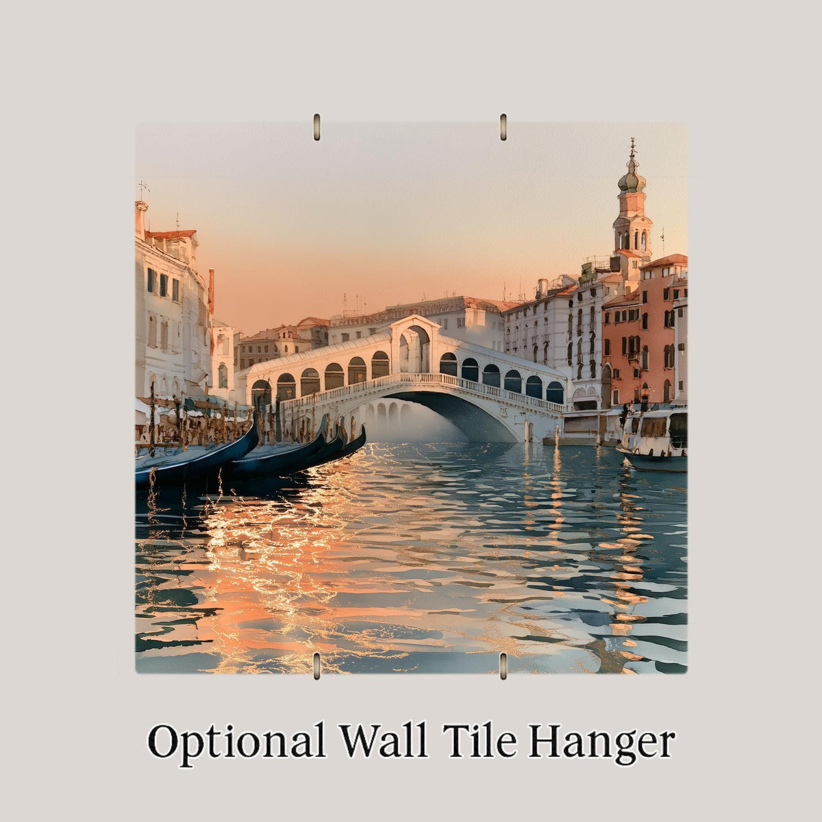 Venice Italy Wall Art Ceramic Tile Alcohol Ink Style Rialto Bridge Sunset Grand Canal Gondola Travel Decor