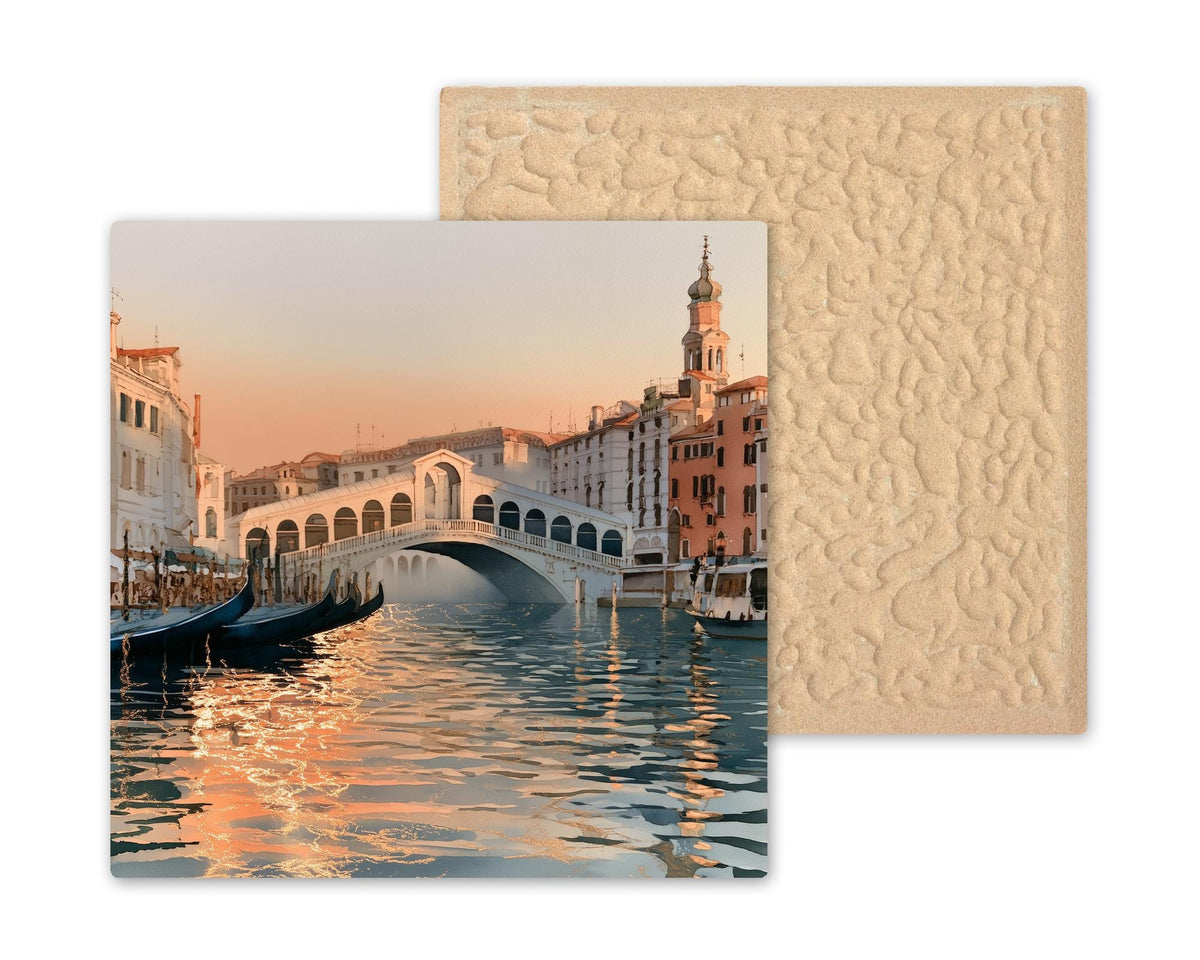 Venice Italy Wall Art Ceramic Tile Alcohol Ink Style Rialto Bridge Sunset Grand Canal Gondola Travel Decor