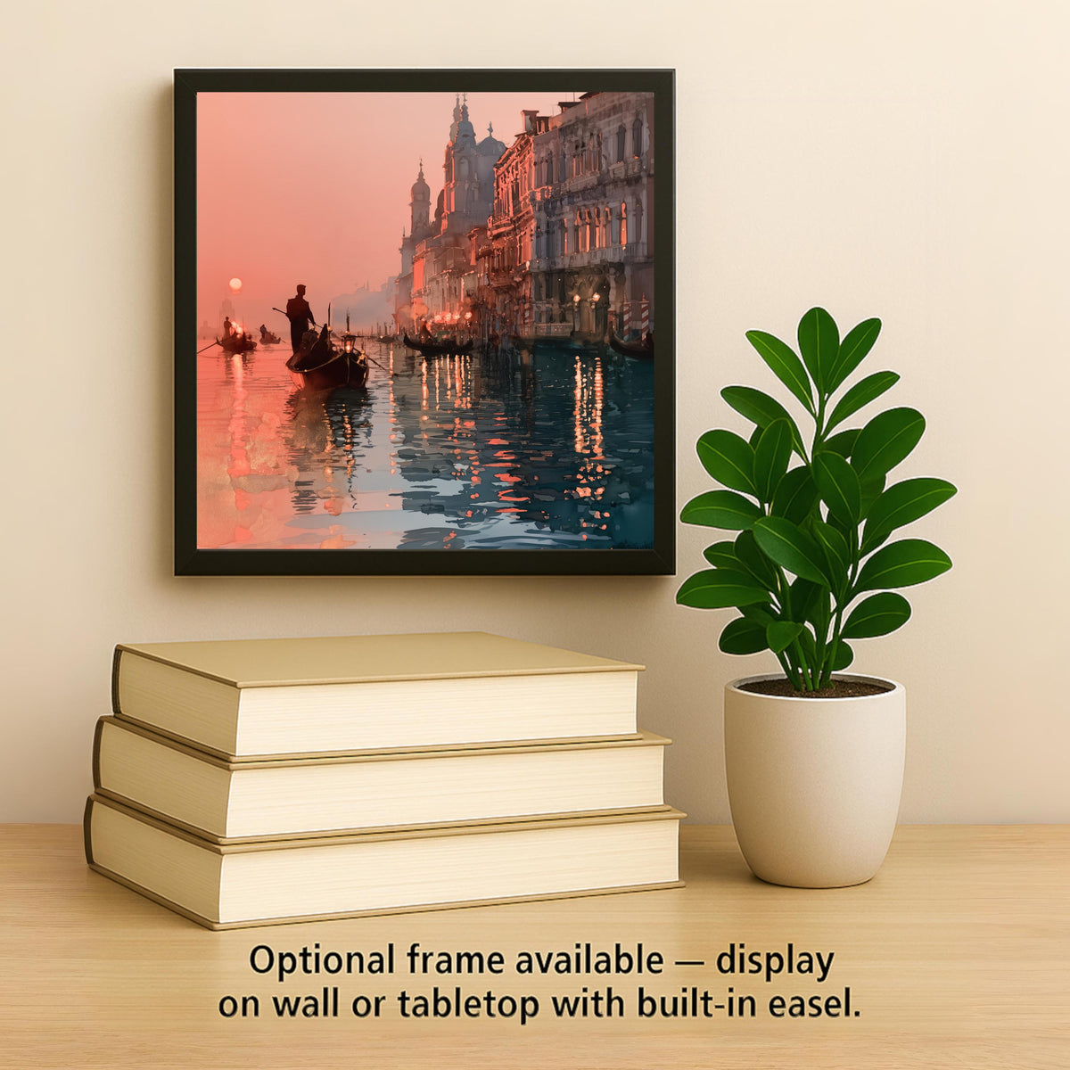 Venice Grand Canal Sunset Wall Art Ceramic Tile Alcohol Ink Style Gondolier Silhouette Italy Travel Decor