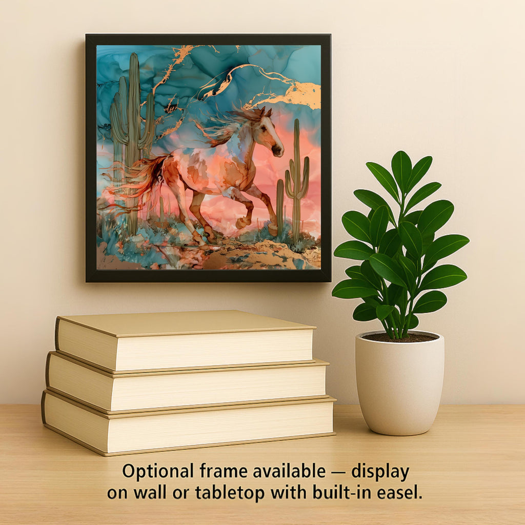 Mustang Ceramic Tile Wall Art Alcohol Ink Style Galloping Paint Horse Desert Sunset Western Decor Southwest Horse Painting