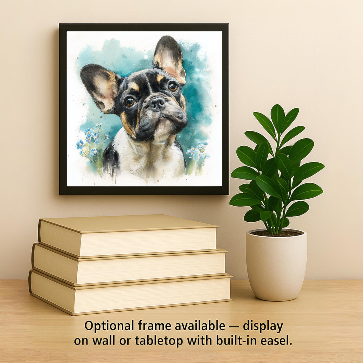 French Bulldog Ceramic Tile Wall Art Watercolor Style Dog Painting Forget Me Not Flowers Pet Memorial Keepsake Dog Decor