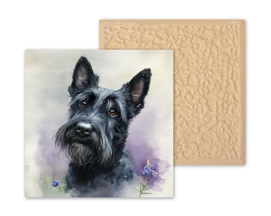 Scottish Terrier Ceramic Tile Wall Art Watercolor Style Dog Painting Blue Wildflowers Pet Memorial Keepsake Scottie Dog Decor