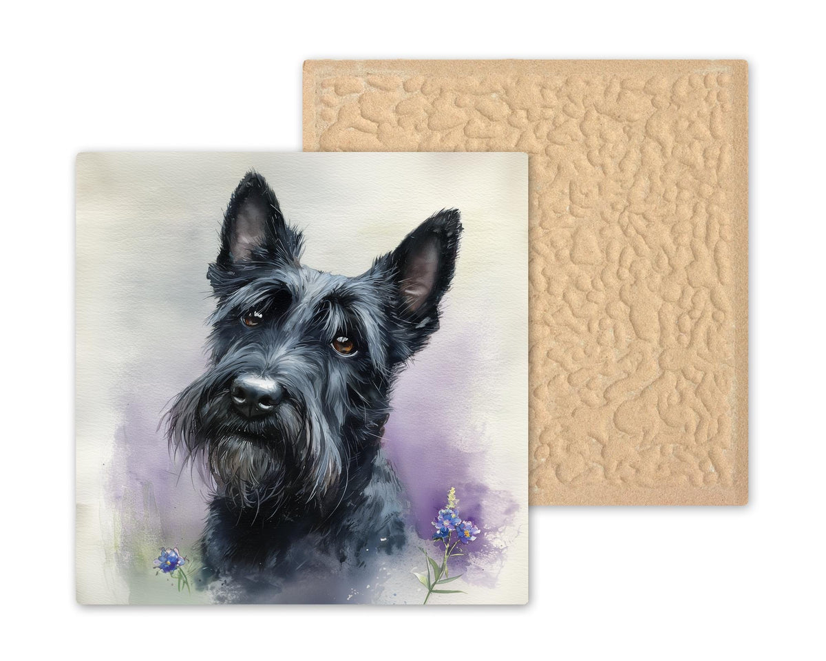 Scottish Terrier Ceramic Tile Wall Art Watercolor Style Dog Painting Blue Wildflowers Pet Memorial Keepsake Scottie Dog Decor