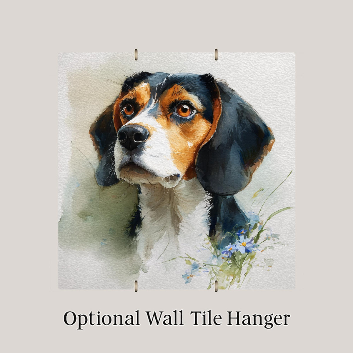 Beagle Ceramic Tile Wall Art Watercolor Style Dog Painting Forget Me Not Wildflowers Pet Memorial Keepsake Dog Lover Decor
