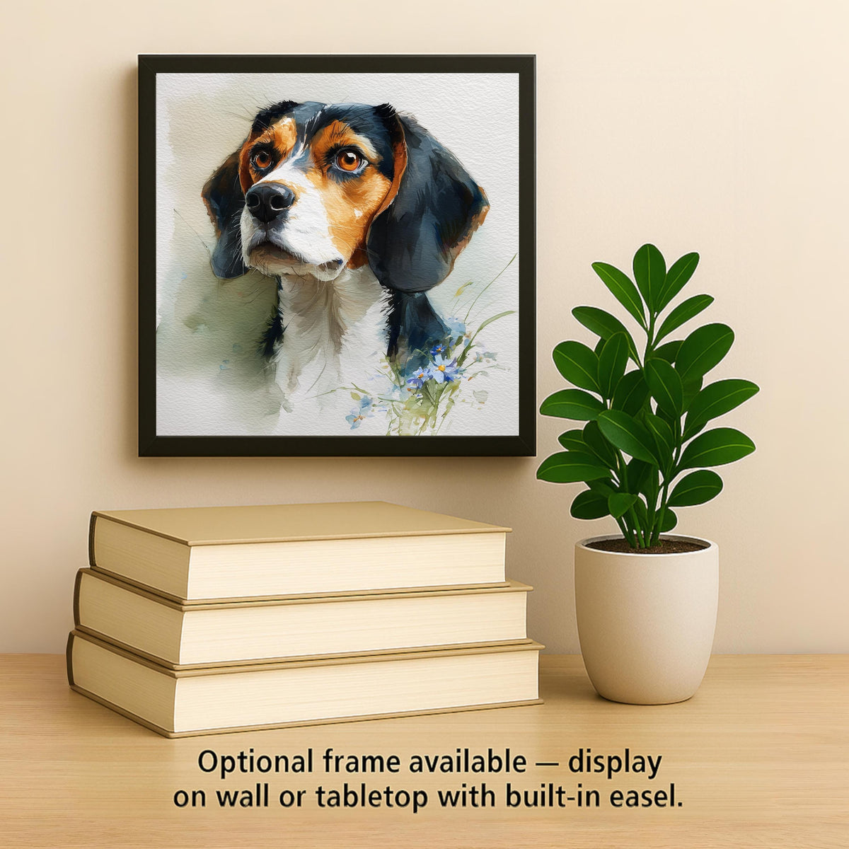 Beagle Ceramic Tile Wall Art Watercolor Style Dog Painting Forget Me Not Wildflowers Pet Memorial Keepsake Dog Lover Decor