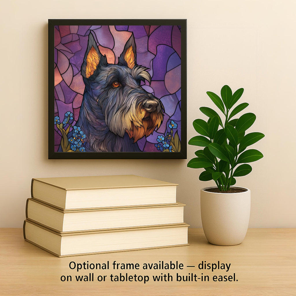 Scottish Terrier Stained Glass Style Ceramic Tile Wall Art Blue Wildflowers Pet Memorial Keepsake Scottie Dog Decor