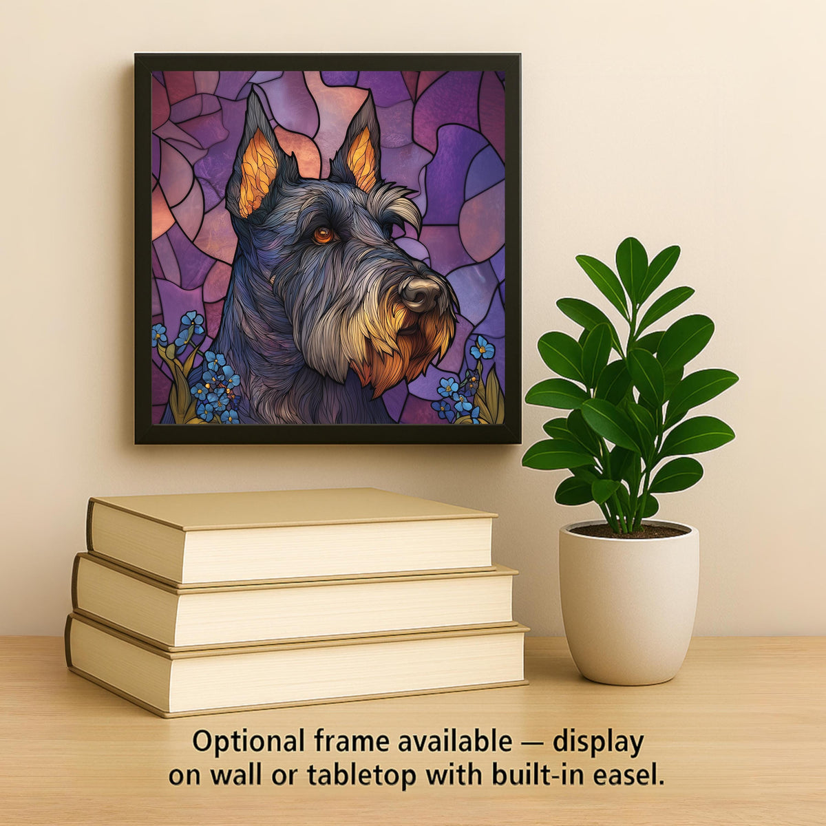 Scottish Terrier Stained Glass Style Ceramic Tile Wall Art Blue Wildflowers Pet Memorial Keepsake Scottie Dog Decor
