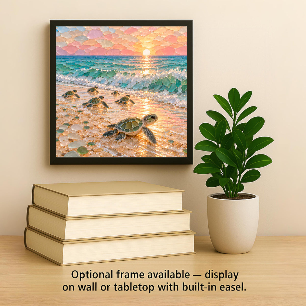 Sea Turtle Hatchlings Ceramic Tile Wall Art Sea Glass Style Dawn Dash to the Surf Colorful Sea Turtle Ocean Nursery Decor