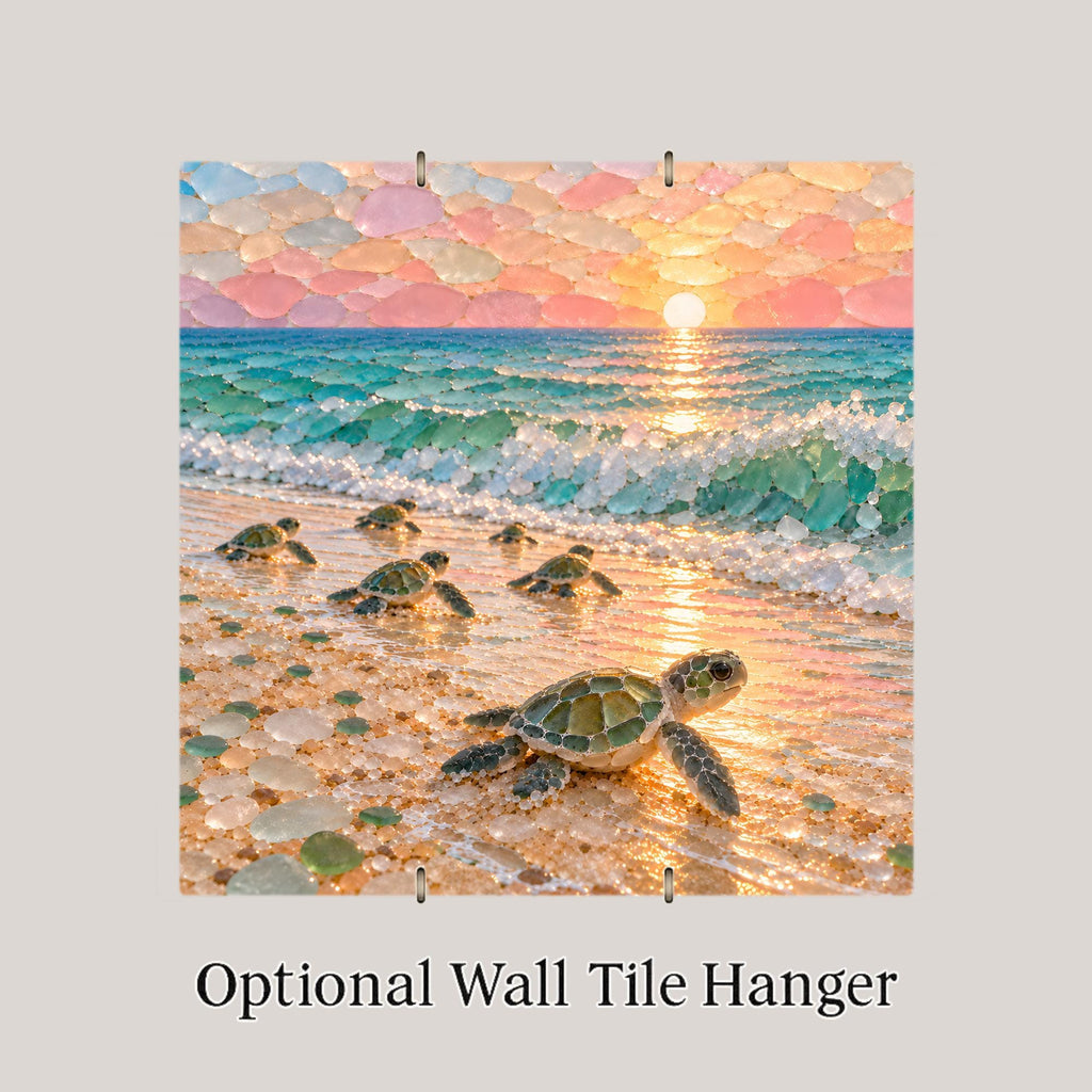 Sea Turtle Hatchlings Ceramic Tile Wall Art Sea Glass Style Dawn Dash to the Surf Colorful Sea Turtle Ocean Nursery Decor