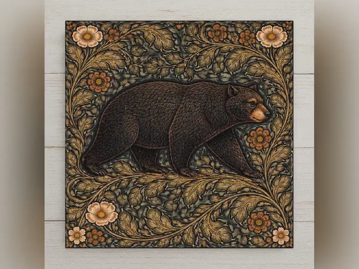 Bear Rustic Wall Art Ceramic Tile Cabin Decor Woodland Animal Art Lodge Wall Decor Forest Wildlife Art Rustic Home Decor
