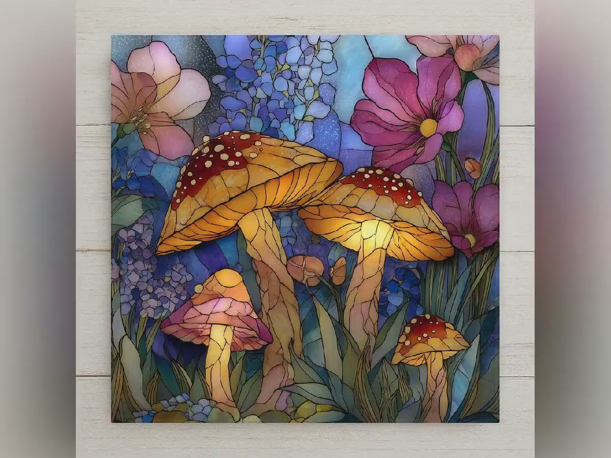 Woodland Mushroom Wall Art Ceramic Tile Fairy Garden Gift Fungi Decor Cottagecore Nature Art Whimsical Gift Tile