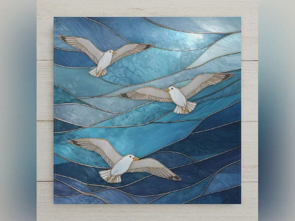 Seagull Ceramic Art Tile – Stained Glass Style Coastal Beach Wall Decor, Seaside Ocean Bird Gift