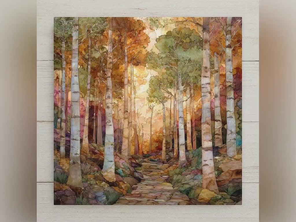 Birch Forest Ceramic Art Tile: Cabin Wall Decor Nature Lover Gift Woodland Home Decor Wall Art Autumn Forest Birch Tree Nature Art