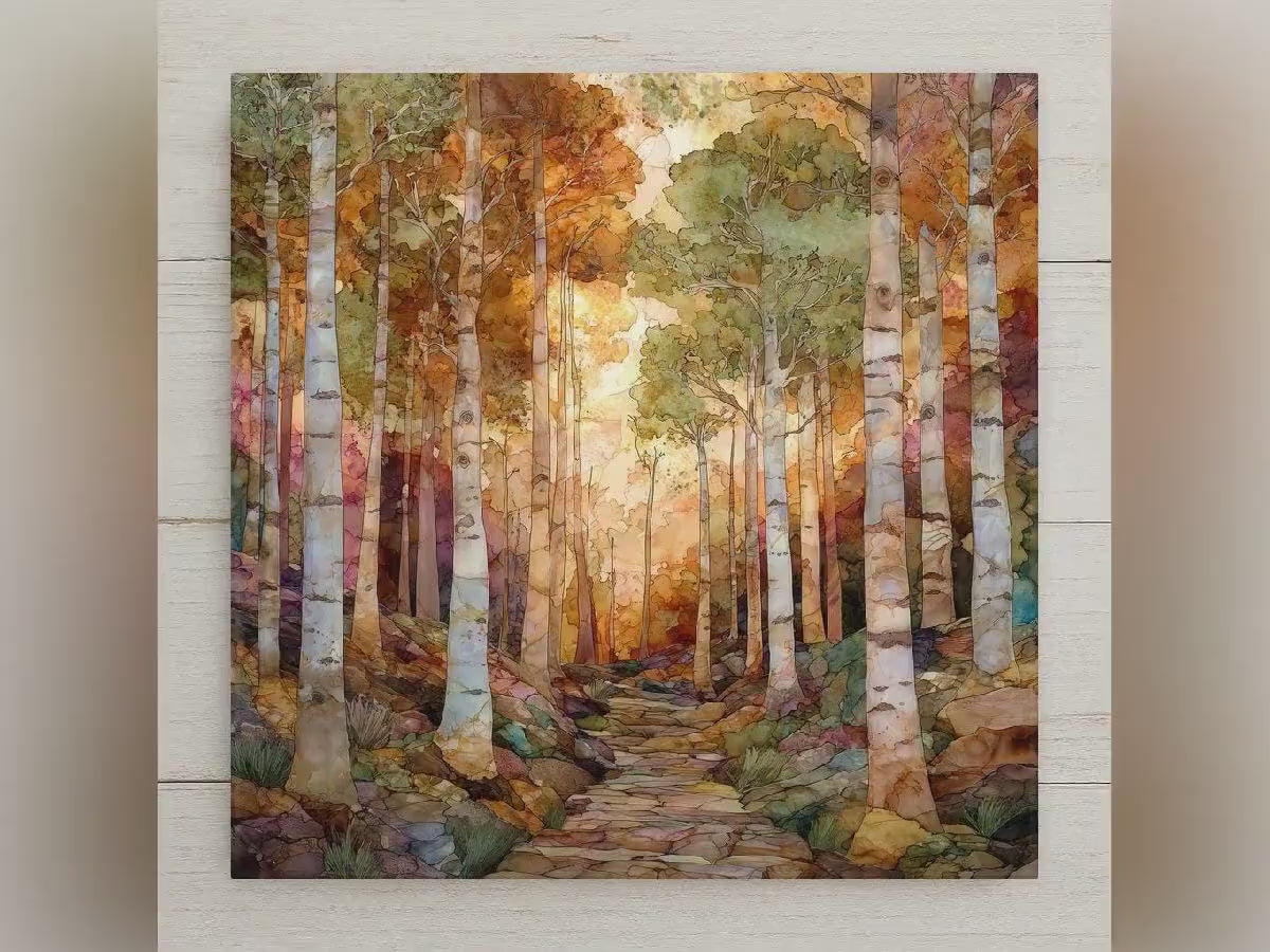 Birch Forest Ceramic Art Tile: Cabin Wall Decor Nature Lover Gift Woodland Home Decor Wall Art Autumn Forest Birch Tree Nature Art