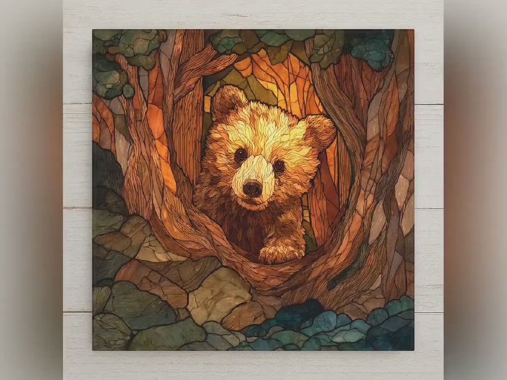 Bear Cub Wall Art Ceramic Tile Baby Bear Gift Woodland Animal Decor Cabin Nature Art
