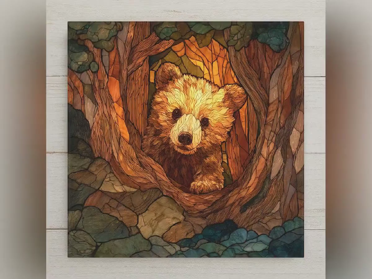 Bear Cub Wall Art Ceramic Tile Baby Bear Gift Woodland Animal Decor Cabin Nature Art