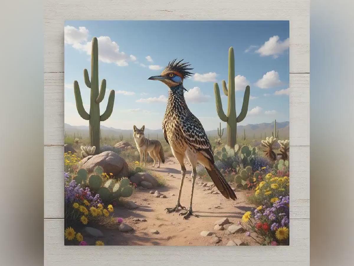 Roadrunner Coyote Wall Art Ceramic Tile Southwestern Desert Decor Arizona Wildlife Cabin Wall Decor Accent Tile