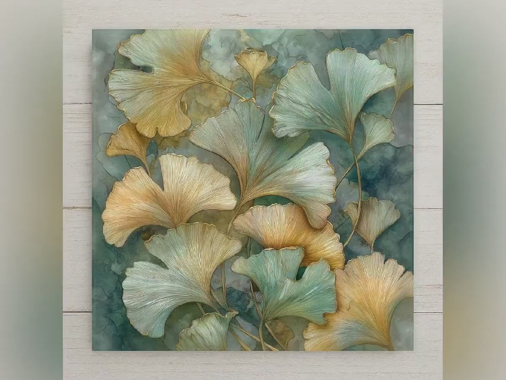 Ginkgo Botanical Wall Art Ceramic Tile Nature Inspired Gift Stained Glass Style Decor Plant Lover Art Gift Tile