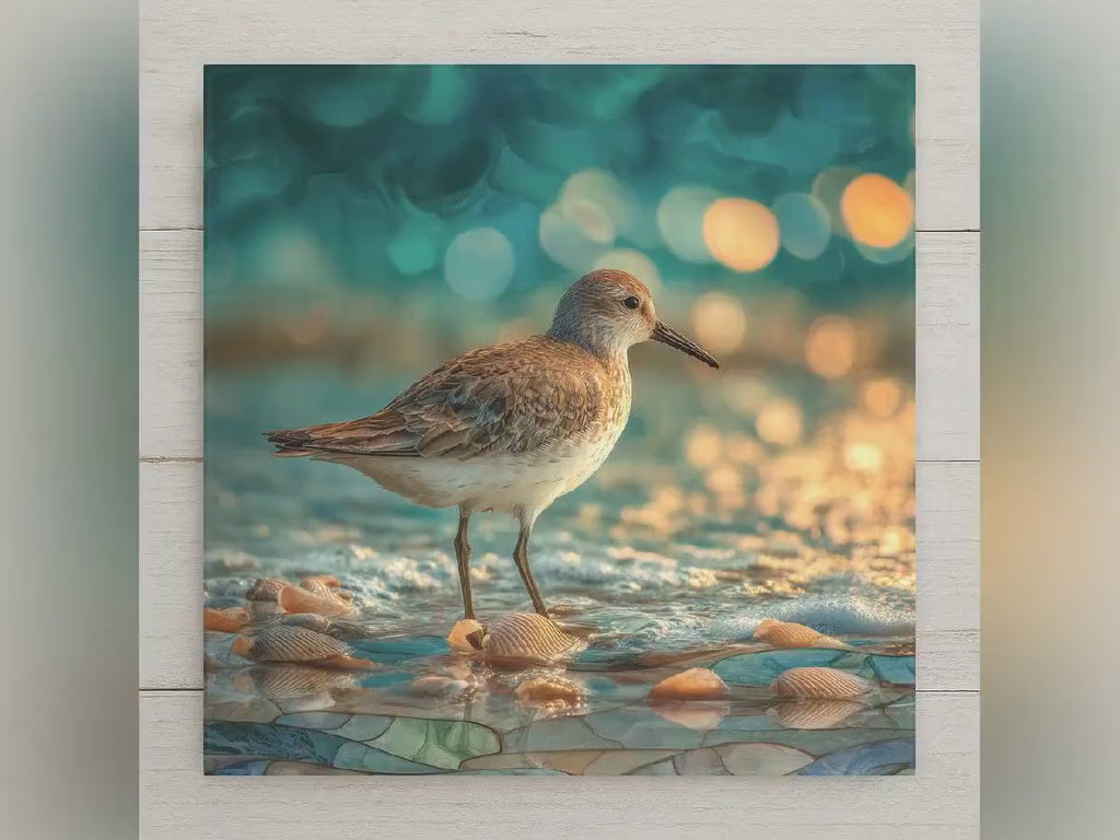 Sandpiper Wall Art Ceramic Tile Coastal Stained Glass Style Beach Decor Ocean Shore Bird Nautical Bathroom