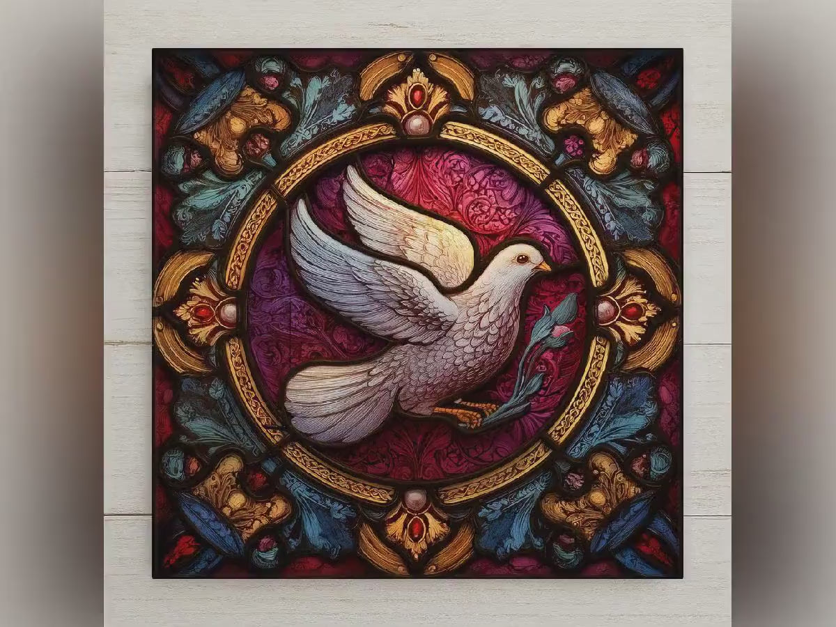 Dove Gift Ceramic Tile Wall Art Stained Glass Style Peace Dove Decor Christian Home Gift Spiritual Bird Tile