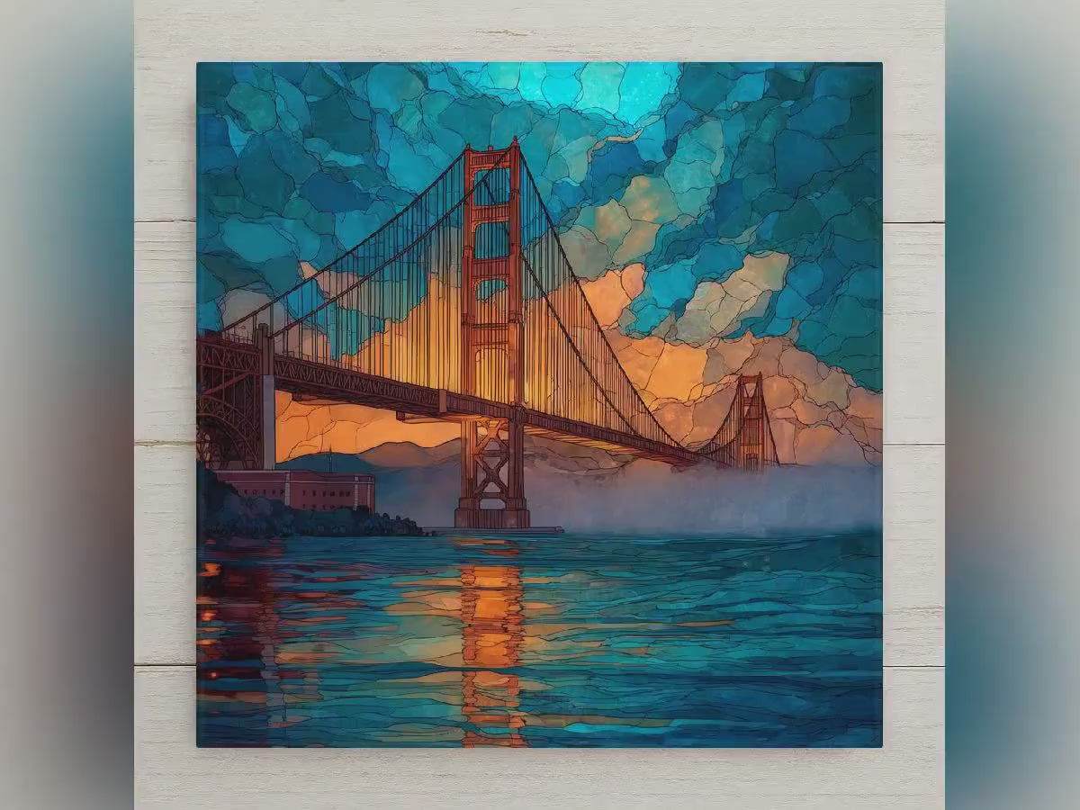 Golden Gate Bridge Wall Art Ceramic Tile San Francisco Gift California Landmark Decor Bay Area Art Gift Tile
