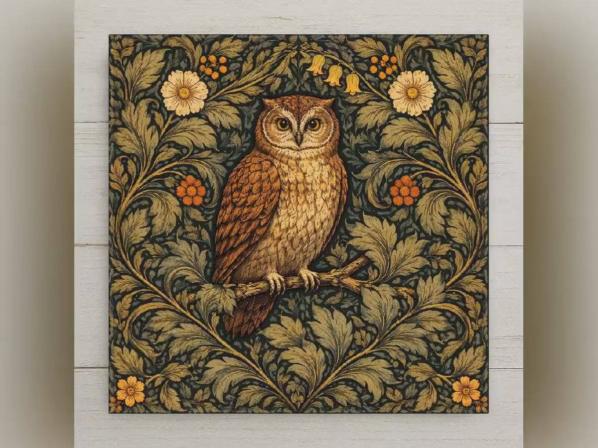 Owl Wall Art Ceramic Tile William Morris Gift Art Nouveau Woodland Decor Owl Lover Arts Crafts Nature Art