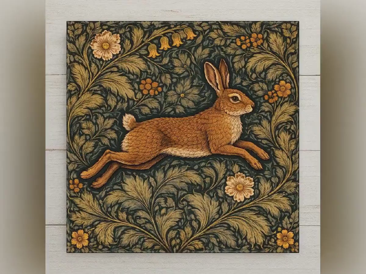 Hare William Morris Ceramic Art Tile – Arts and Crafts Woodland Wall Decor, Cottagecore Heritage Gift