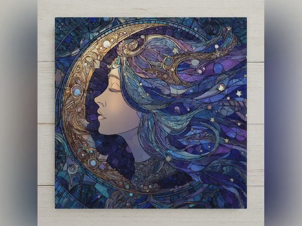 Moon Goddess Ceramic Art Tile: Night Sky Wall Decor Mystical Home Decor Celestial Wall Art Witchy Boho Lunar Moon Phase Mystical Art