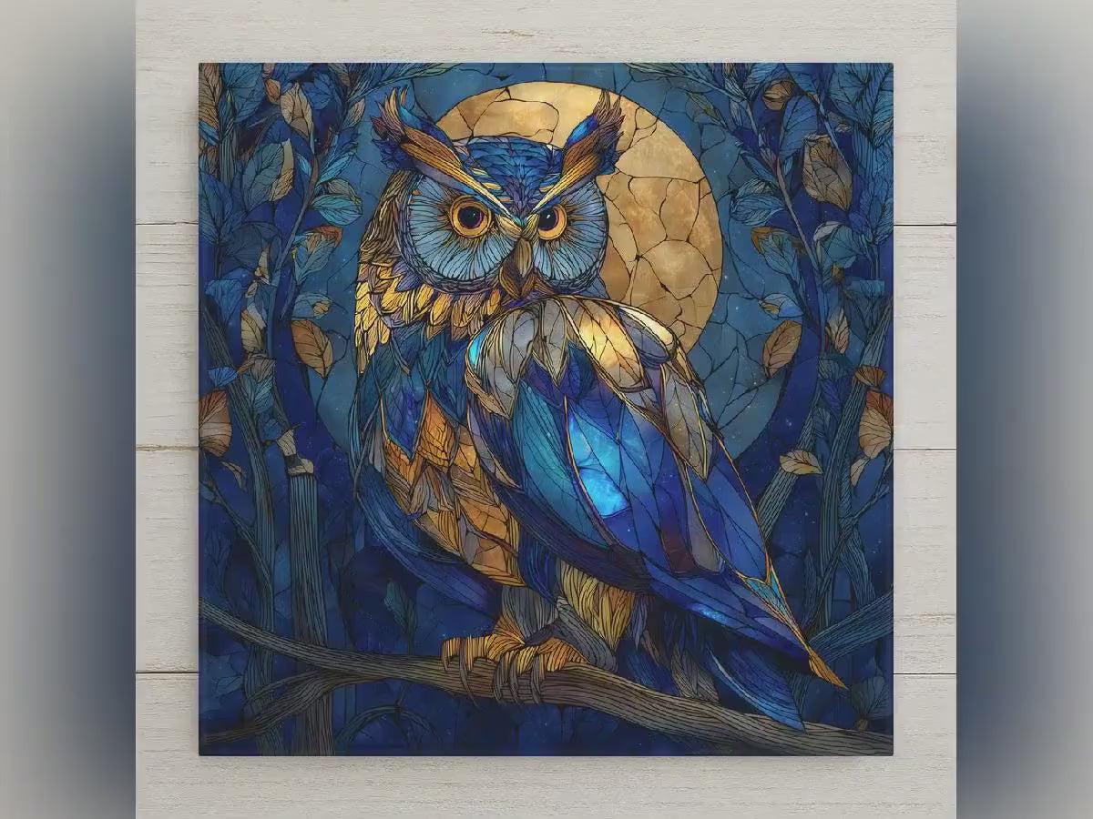 Owl Wall Art Ceramic Tile Woodland Gift Nature Forest Decor Owl Lover Art Night Gift Tile