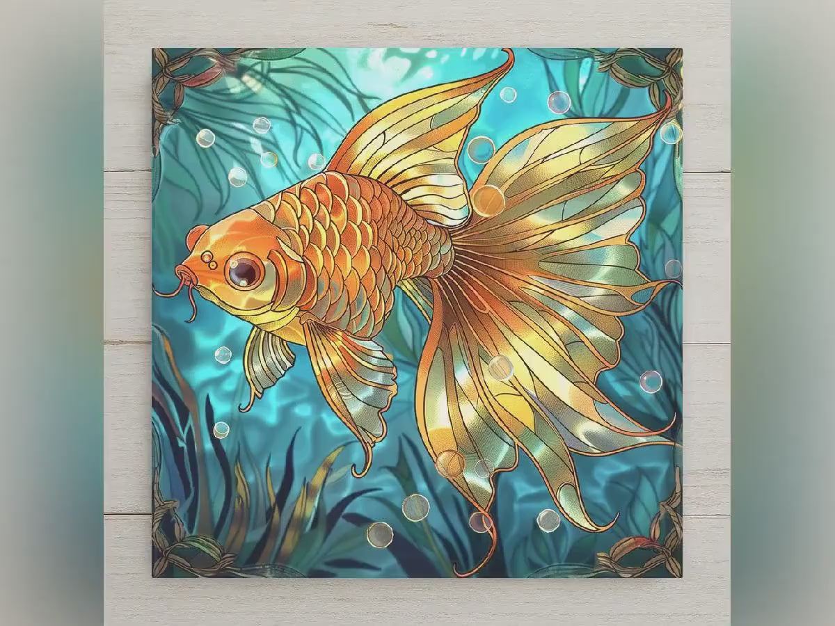 Goldfish Ceramic Art Tile: Zen Wall Decor Meditation Gift Yoga Home Decor Wall Art Aquatic Bathroom Boho Colorful Koi Zen Art