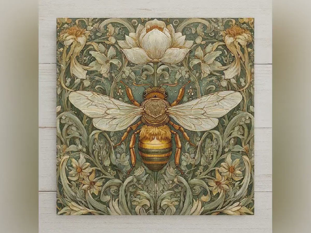 Bee William Morris Ceramic Art Tile: Nature Wall Decor Art Lover Gift Home Decor Wall Art Pollinator Garden Nature Botanical Bee Decor Art