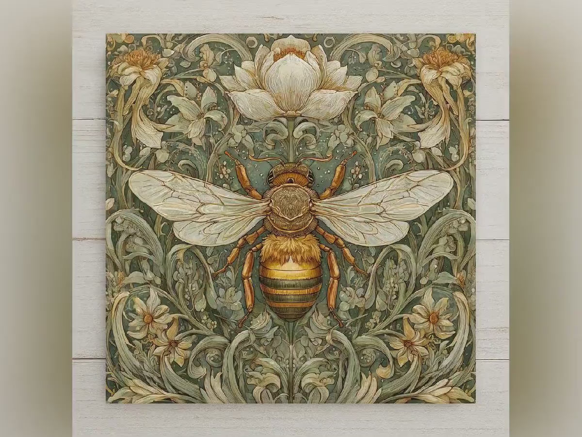 Bee William Morris Ceramic Art Tile: Nature Wall Decor Art Lover Gift Home Decor Wall Art Pollinator Garden Nature Botanical Bee Decor Art