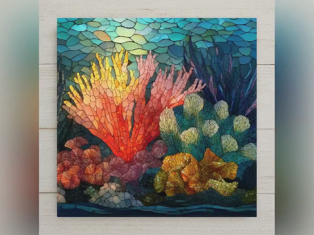 Coral Reef Wall Art Ceramic Tile Ocean Gift Stained Glass Decor Marine Nature Art Reef Lover Coastal Gift Tile
