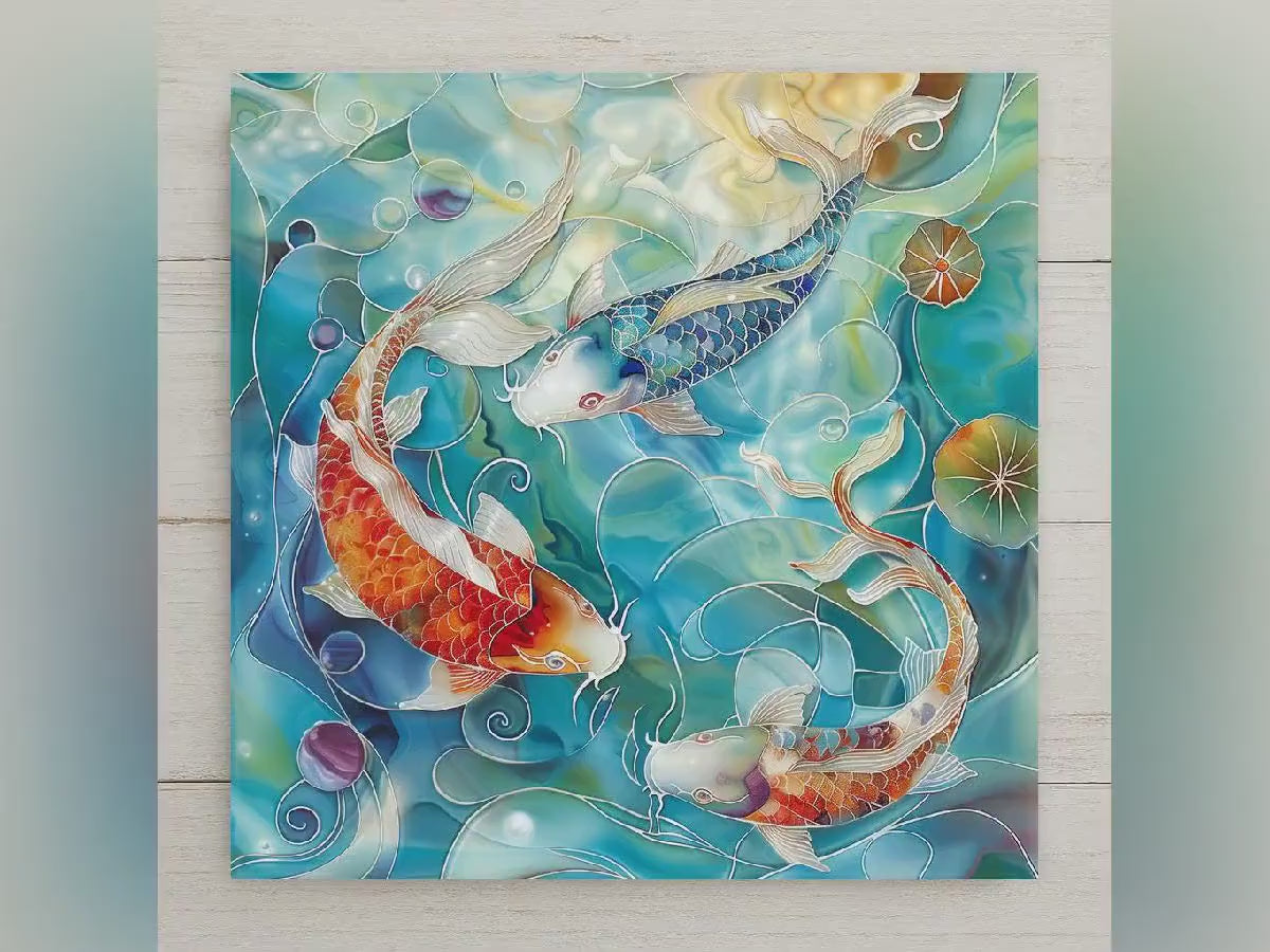 Koi Fish Wall Art Ceramic Tile Japanese Gift Zen Decor Vibrant Nature Art Koi Fish Lover Asian Art Gift Tile