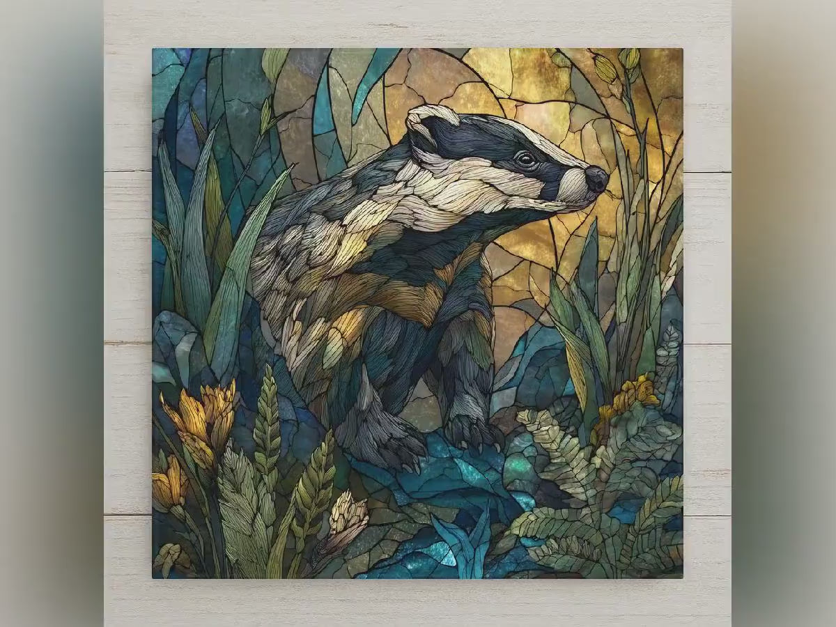 Badger Wall Art Ceramic Tile Wildlife Lover Gift Woodland Decor Cabin Gift Nature Badger Art Tile