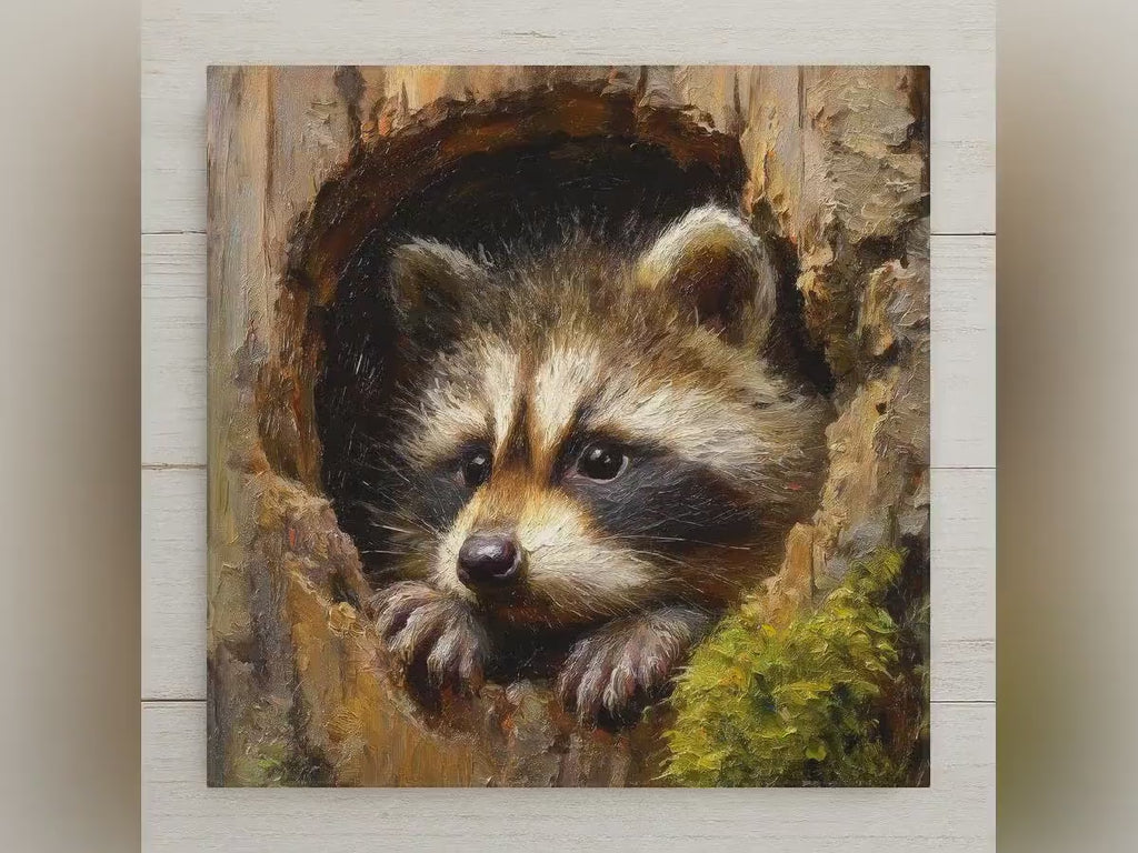 Raccoon Ceramic Art Tile: Cabin Wall Decor Nature Lover Gift Woodland Home Decor Wall Art