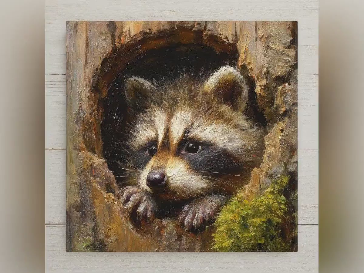 Raccoon Ceramic Art Tile: Cabin Wall Decor Nature Lover Gift Woodland Home Decor Wall Art