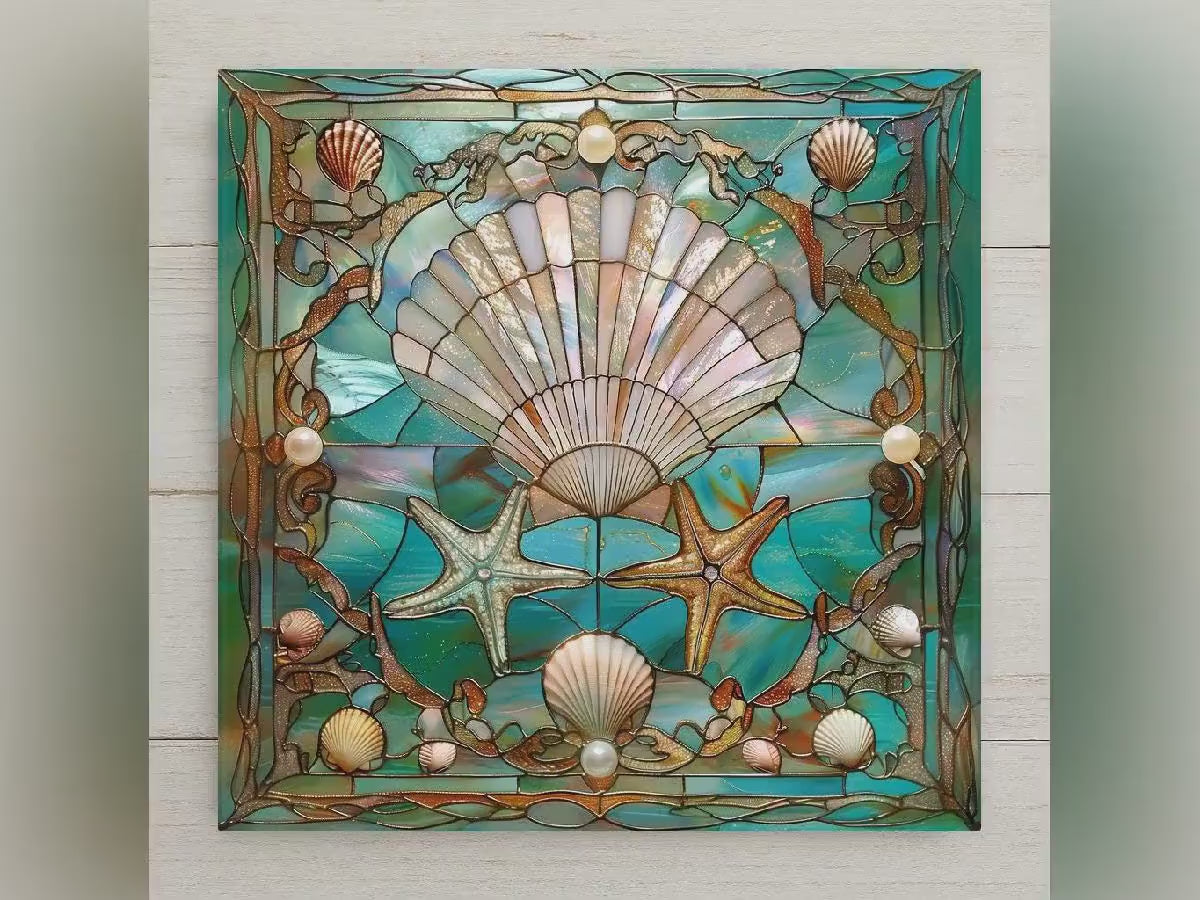 Seashell Wall Art Ceramic Tile Stained Glass Style Coastal Gift Beach House Nature Art Starfish Ocean Decor