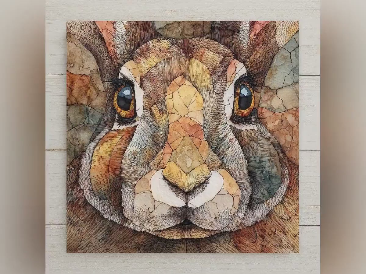 Art Nouveau Rabbit Wall Art Ceramic Tile Woodland Animal Stained Glass Style Nature Inspired Home Decor