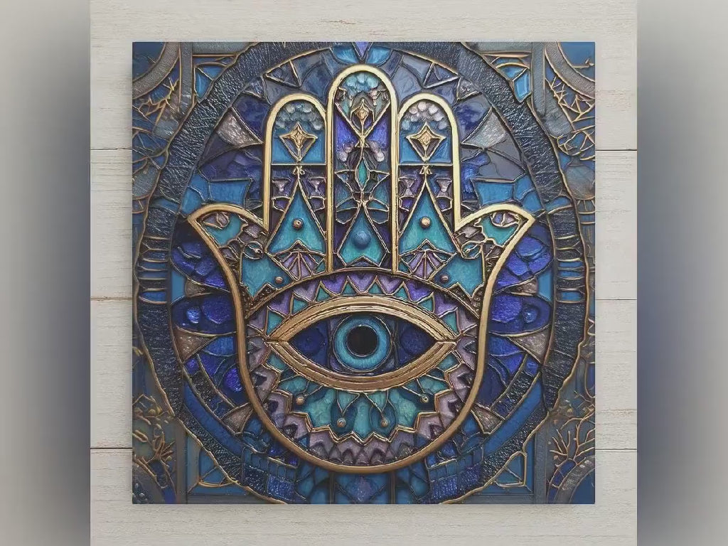 Hamsa Hand Wall Art Ceramic Tile Stained Glass Style Evil Eye Decor Boho Spiritual Protection Art Hamsa Tile