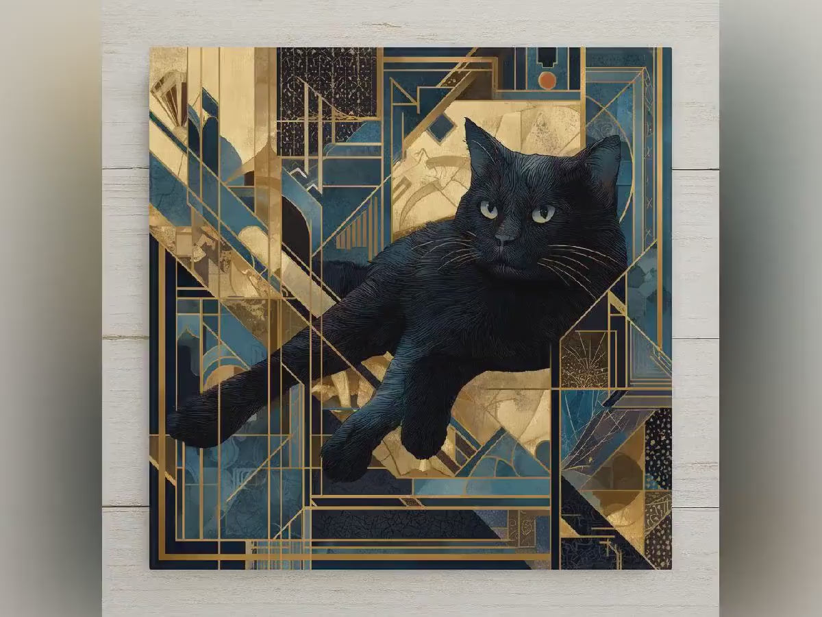 Black Cat Wall Art Ceramic Tile Cat Lover Gift Art Deco Decor Gothic Cat Art Halloween Gift Tile